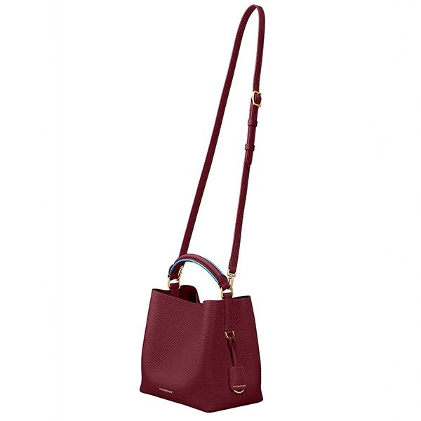 MAISON de SABRÉ mini bucket bag in Plum Sky with DriTan™ leather and crossbody strap