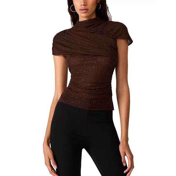 Glitter Knit Top - Evereth Ruched Dark Toffee