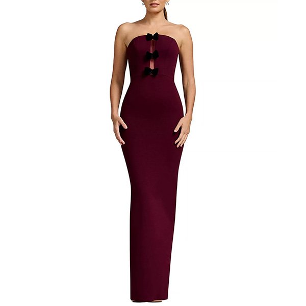 Strapless Evening Dress - Everly Bow Dark Cherry