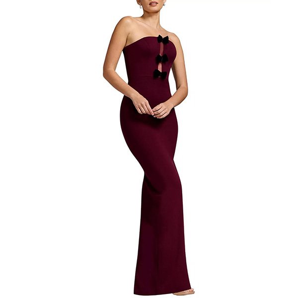 Strapless Evening Dress - Everly Bow Dark Cherry