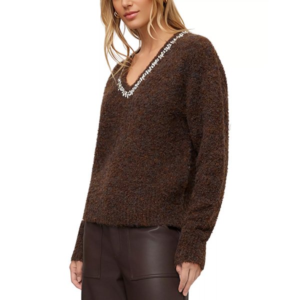 Crystal V Neck Sweater - Ash Wood Brown | Fifteen Twenty