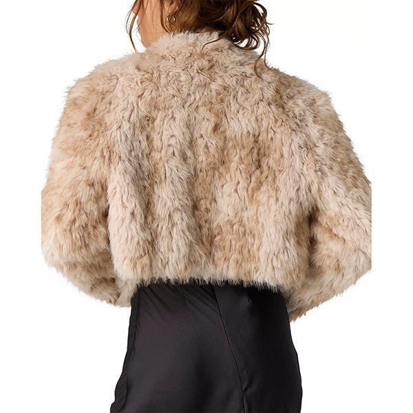 Free People cropped faux fur coat ivory back view showing cropped fit