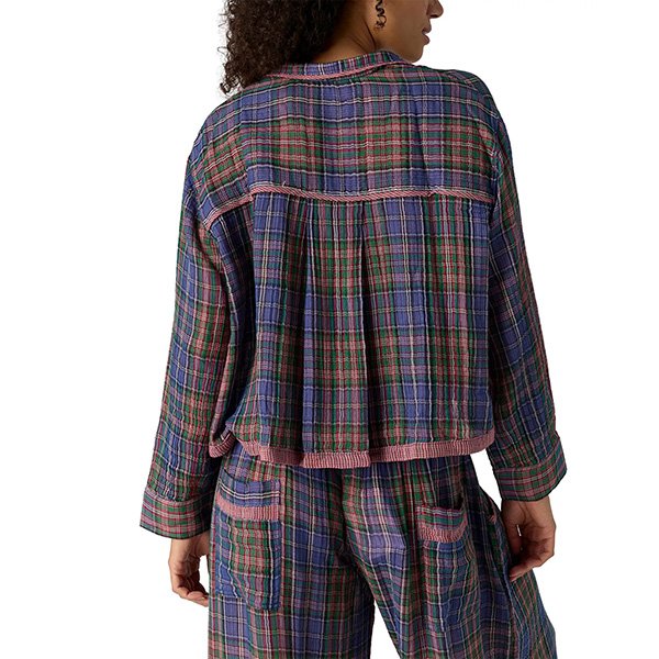 Free People plaid lounge set back view showing cotton fabric