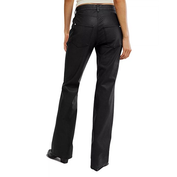 Free People straight leg pants black back view showing back pockets and silver hardware