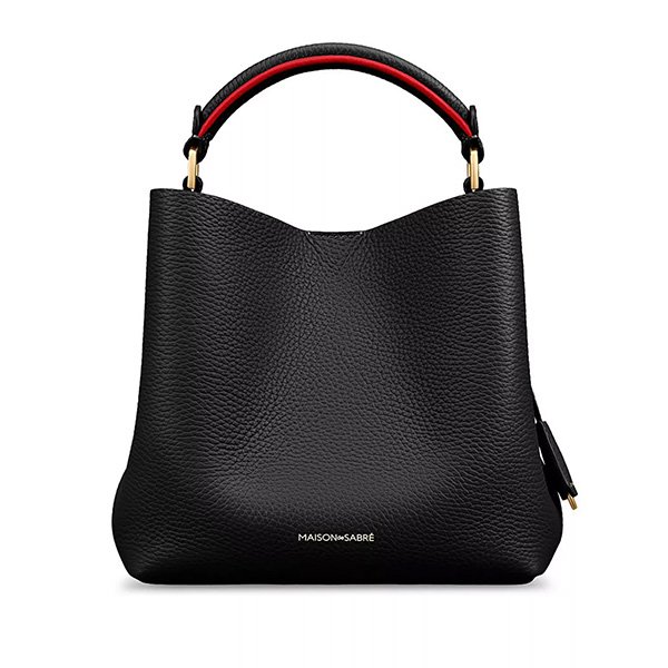 MAISON de SABRÉ leather top handle bag Rouge Noir showing black with red contrast handle