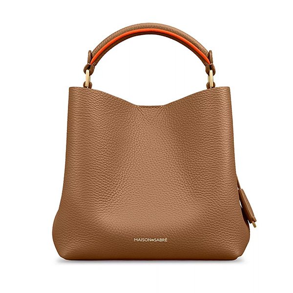 MAISON de SABRÉ leather top handle bag Manhattan Sandstone showing pebbled texture and orange contrast