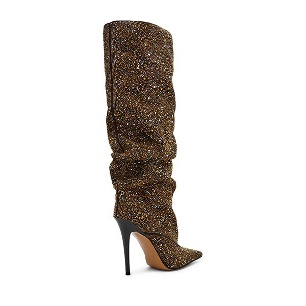 STEVE MADDEN embellished knee high boots Black Gold back view showing slouchy design and pull-on style