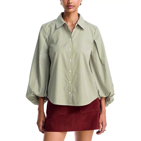 Striped Cotton Shirt - Marina Puff Sleeve | Tanya Taylor