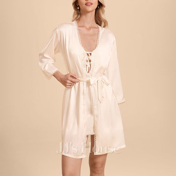 JJ's House Matte Satin Lace Robes
