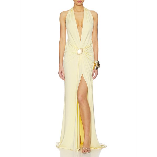 Plunging Halter Gown