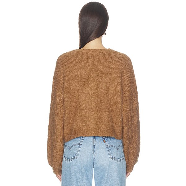 Cropped Cardigan Thistle Macadamia brown back view with relaxed boxy fit by Free People