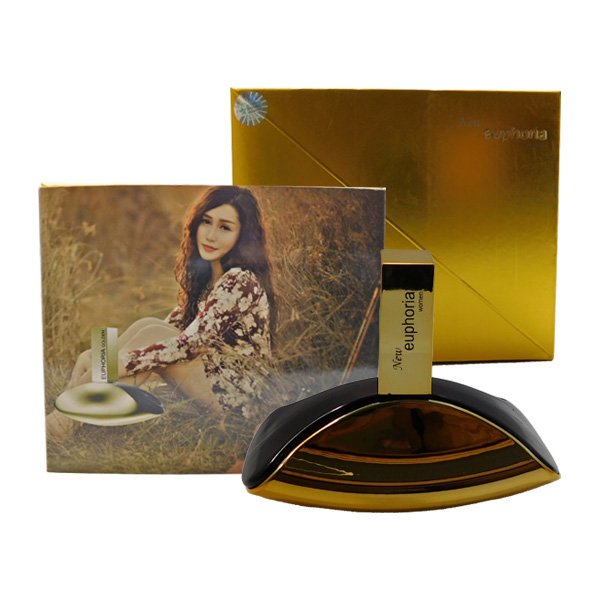 Eau De Toilette For Women Euphoria Gold edition bottle and box by Golden