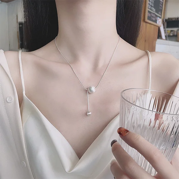 Silver Pendant Necklace - Geometric Ball