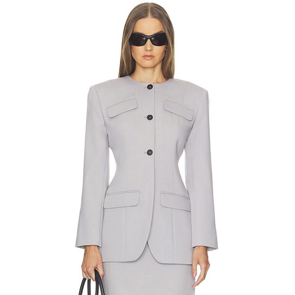Suit Jacket Helsa 90s Grey front view with black buttons and waist shaping